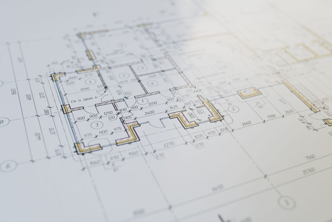 Zbliżenie na architektoniczny plan budynku z detalami projektu Zbliżenie na architektoniczny plan budynku z detalami projektu